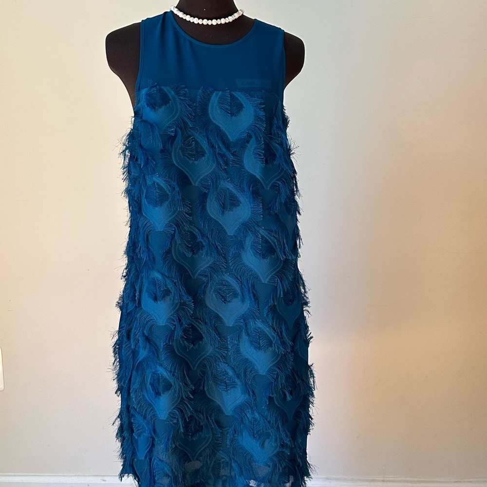 Michael Kors Blue Embellished Halter Sheath Midi Dress